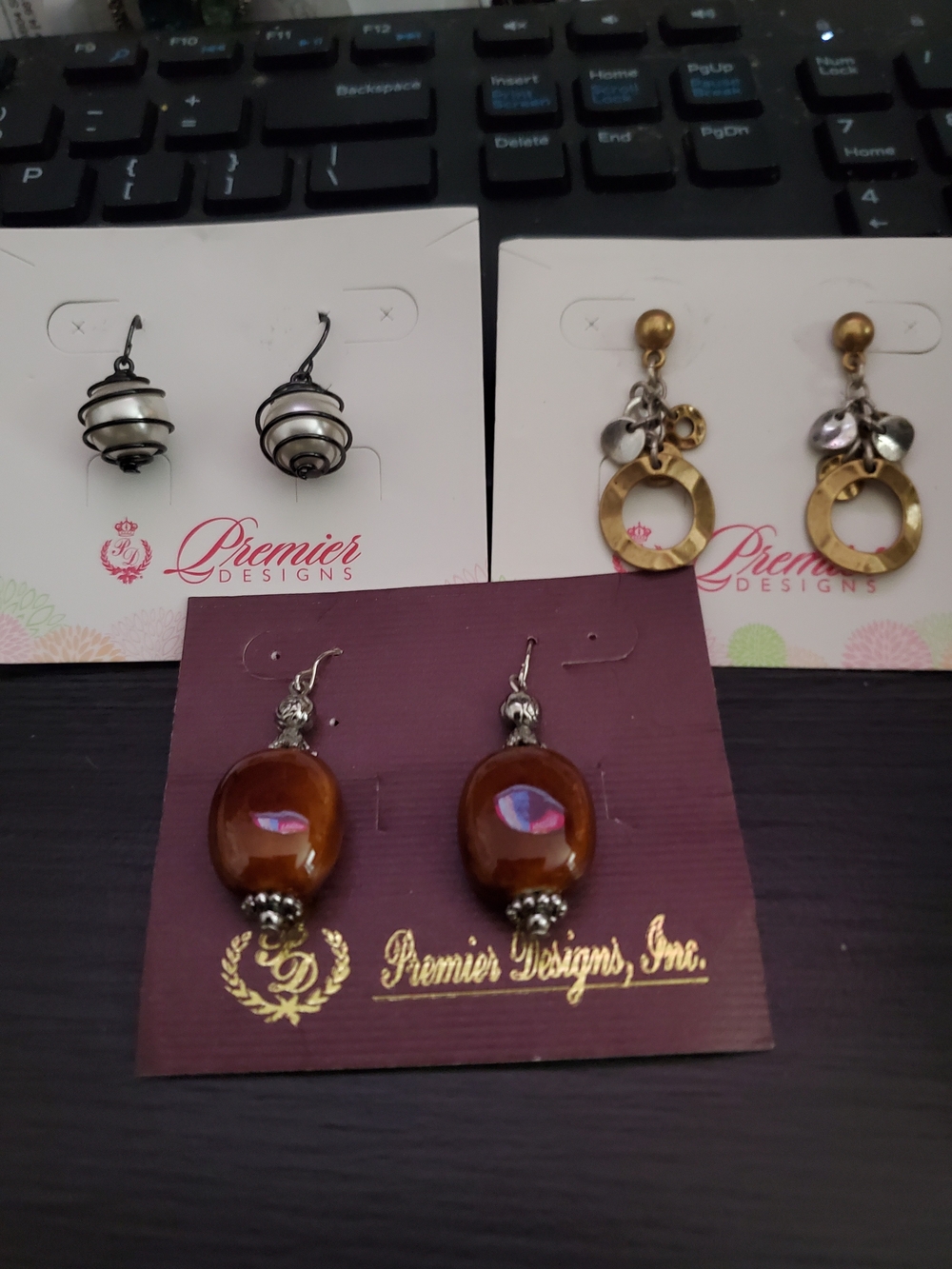 Premier Designs Brown Glass Drop Earrings with Silver Accents